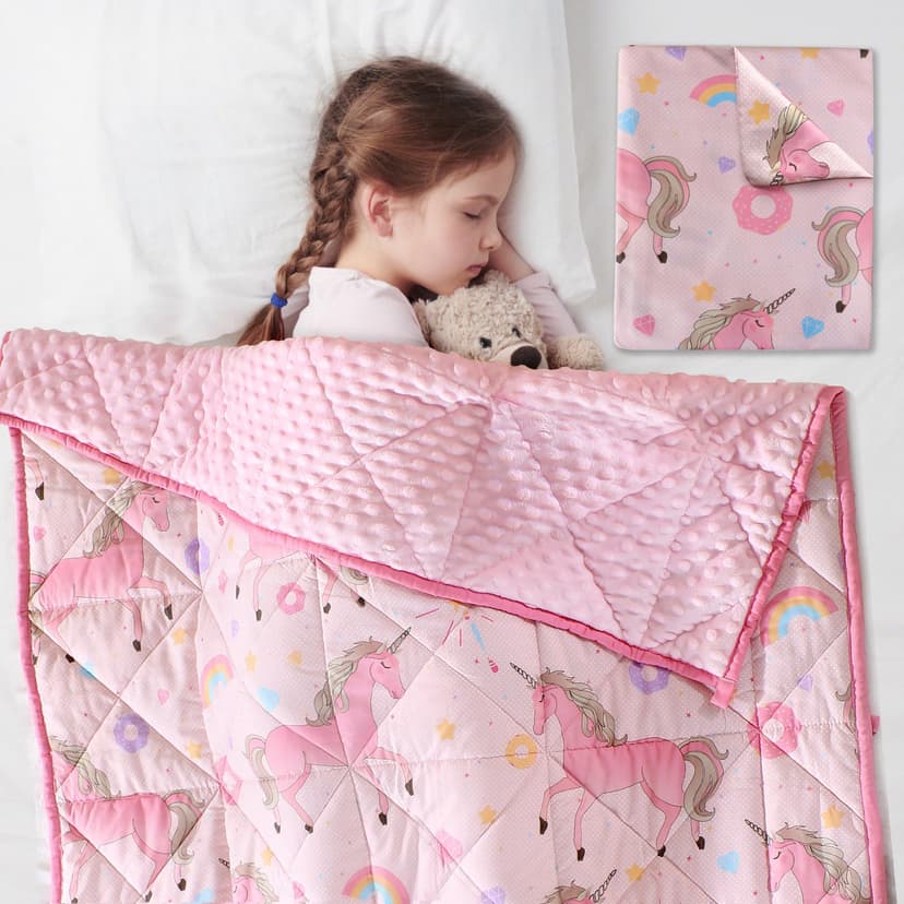 LOYIGA Weighted Blanket with Removable Duvet Case 5lbs 36” x 48”,Reversible Heavy Blanket (Pink)