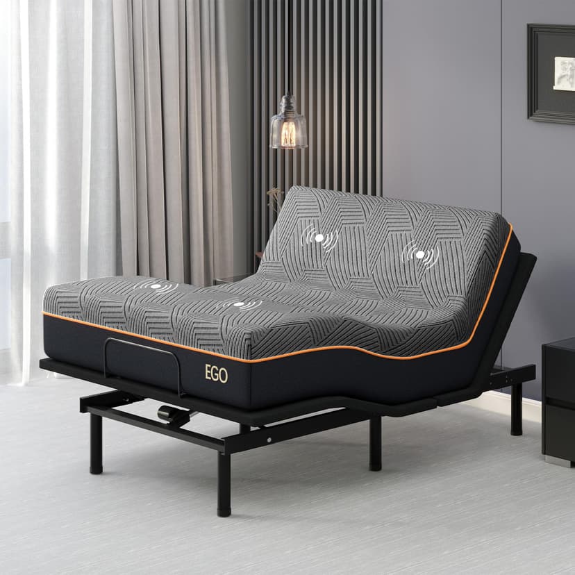 EGOHOME Adjustable Bed Frame Full and 12" Memory Foam Mattress, Independent Head and Foot Incline Electric Bed with Massage, Wireless Remote, Zero Gravity, USB Ports, Adjustable Legs, No Headboard