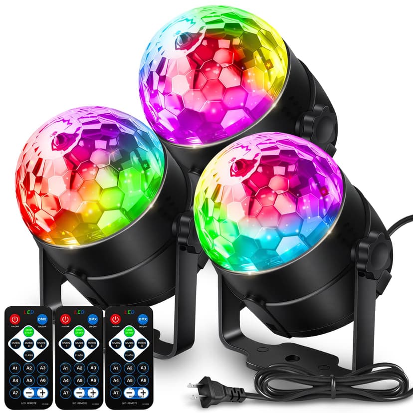 NEQUARE Disco Ball DJ Party Lights Sound Activated with Remote Control Strobe Lamp 7 Modes Stage Light for Home Room Dance Parties Karaoke Halloween Christmas Birthday Decorations[3-Pack]