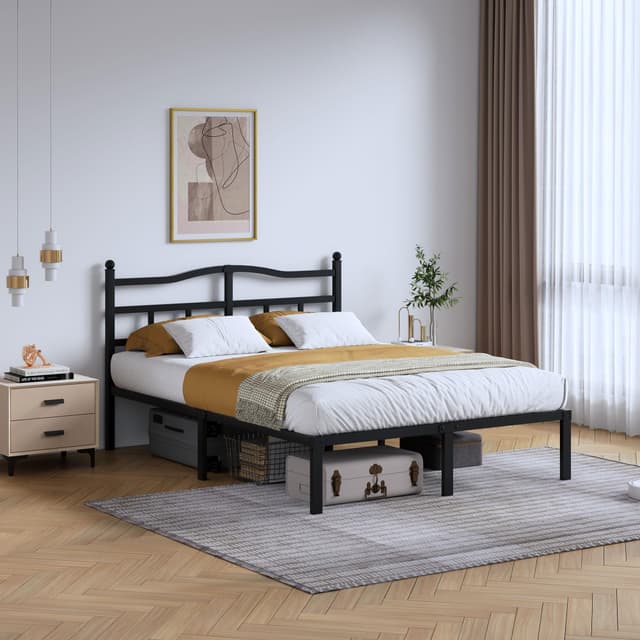 SHOANED 14 Inch Metal Bed Frame - Queen Size Heavy Duty Bedframe with Headboard Black Basic Steel Slats Platform No Box Spring Needed/Easy Assembly/Noise Free