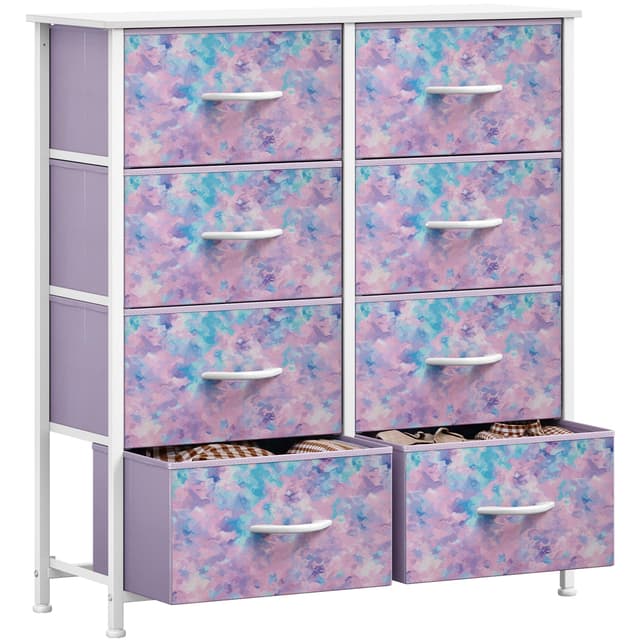 DWVO Dresser with 8 Drawers - Fabric Storage Tower, Organizer Unit for Bedroom, Hallway, Closets - Sturdy Steel Frame, Wooden Top & Easy Pull Fabric Bins (Purple)