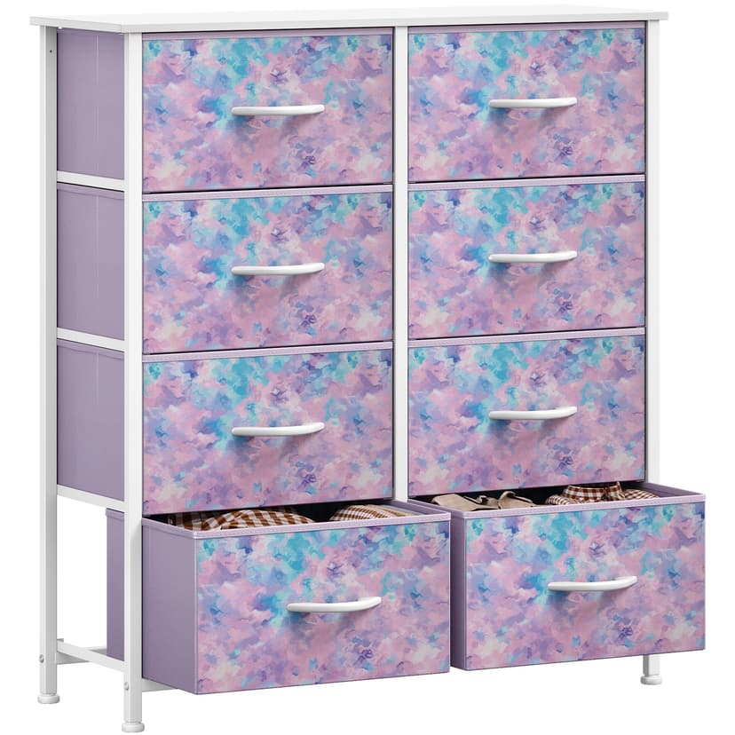 DWVO Dresser with 8 Drawers - Fabric Storage Tower, Organizer Unit for Bedroom, Hallway, Closets - Sturdy Steel Frame, Wooden Top & Easy Pull Fabric Bins (Purple)