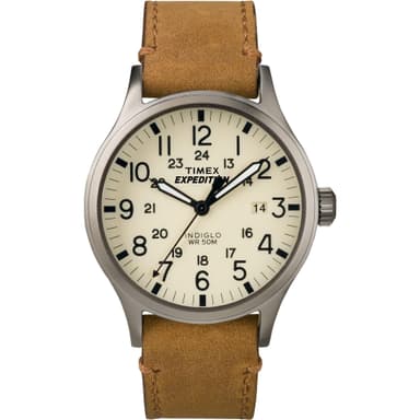 Timex Men's Expedition Scout 40mm Watch – Gray Case Cream Dial with Tan Leather Strap