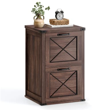 VASAGLE File Cabinet, Filing Cabinet with 2 File Drawers, Printer Stand, Fit A4, Letter Size, Hanging File Folders, Modern Farmhouse Style, for Home Office, Maroon Brown UOFC048K01