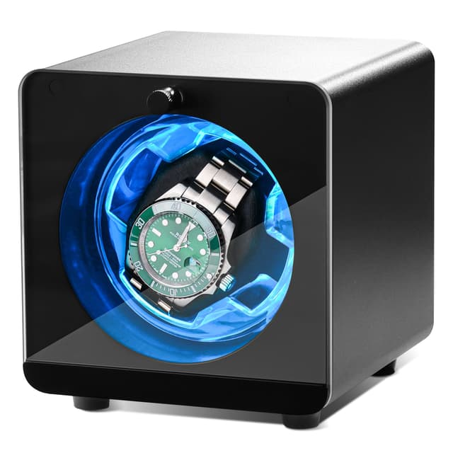 Cevale Single Watch Winder,Aluminum Automatic Watch Winder for Rolex with Ultra Quiet Motor(≈0dB),Self-Winding Metal Watch Winder for Every Watches,Blue Light,Gift for Watch Lovers