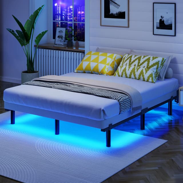 Awesofurni King Size Bed Frame with Smart LED Lights, 7 Inch Basics Metal Bed Frame, Heavy Duty 9-Leg Base for Box Spring and Mattress, Noise-Free, Easy Assembly, Black