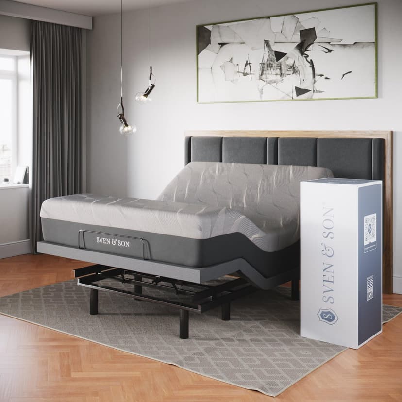 Sven & Son Classic Adjustable Bed Base, Head and Foot Lift, Massage, Under-Bed Lights, USB, Gel Memory, Zero Gravity Smart Frame - Queen + 14 inch Hybrid Spring Matt (Medium Soft)