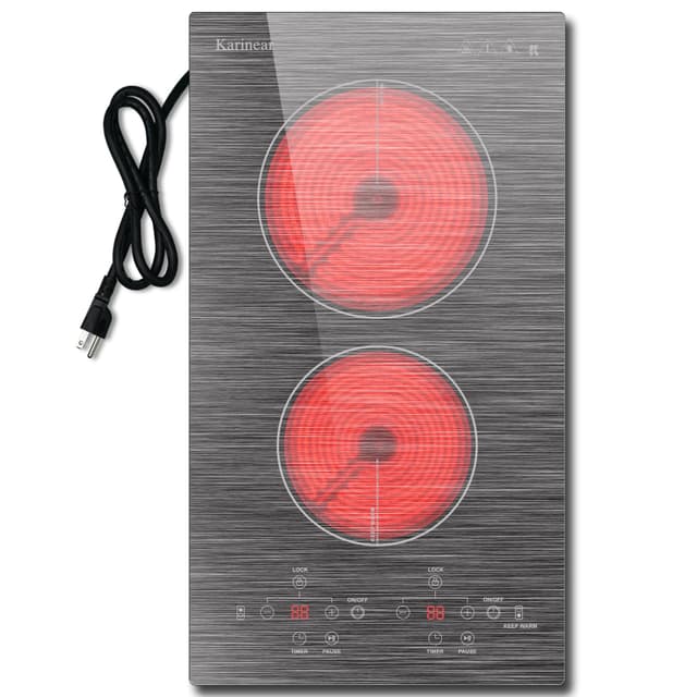 Karinear 2 Burner Electric Cooktop 110V, 12 Inch Countertop & Built-in Electric Stove Top, Plug-in Ceramic Cooktop with Child Safety Lock, Timer, Pause, Smooth Glass Surface with Beautiful Pattern(B)