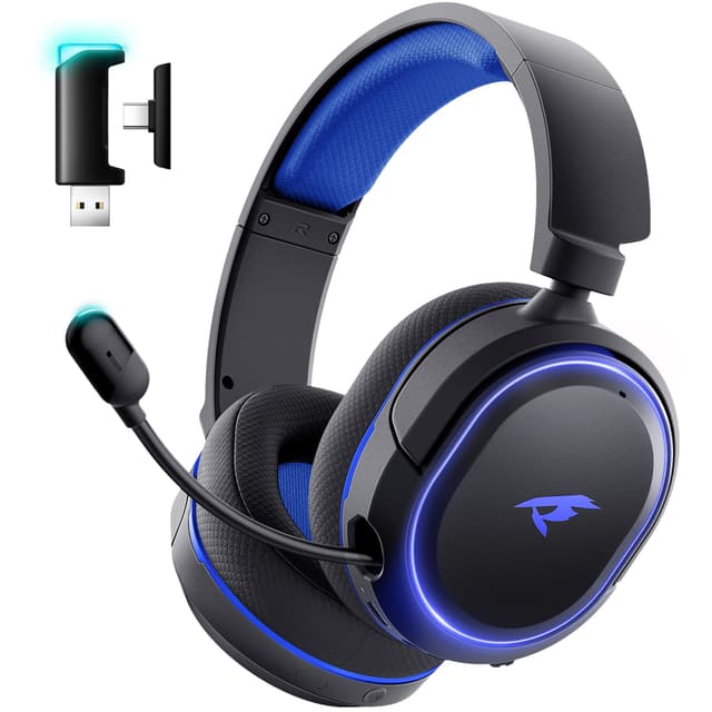 Wireless Gaming Headset, 7.1 Surround Sound, 2.4GHz USB Gaming Headphones with Bluetooth 5.4, 100H Battery, ENC Noise Canceling Mic, RGB Light, Wireless Headset for PC PS5 PS4 Mac Switch (Black-Blue)