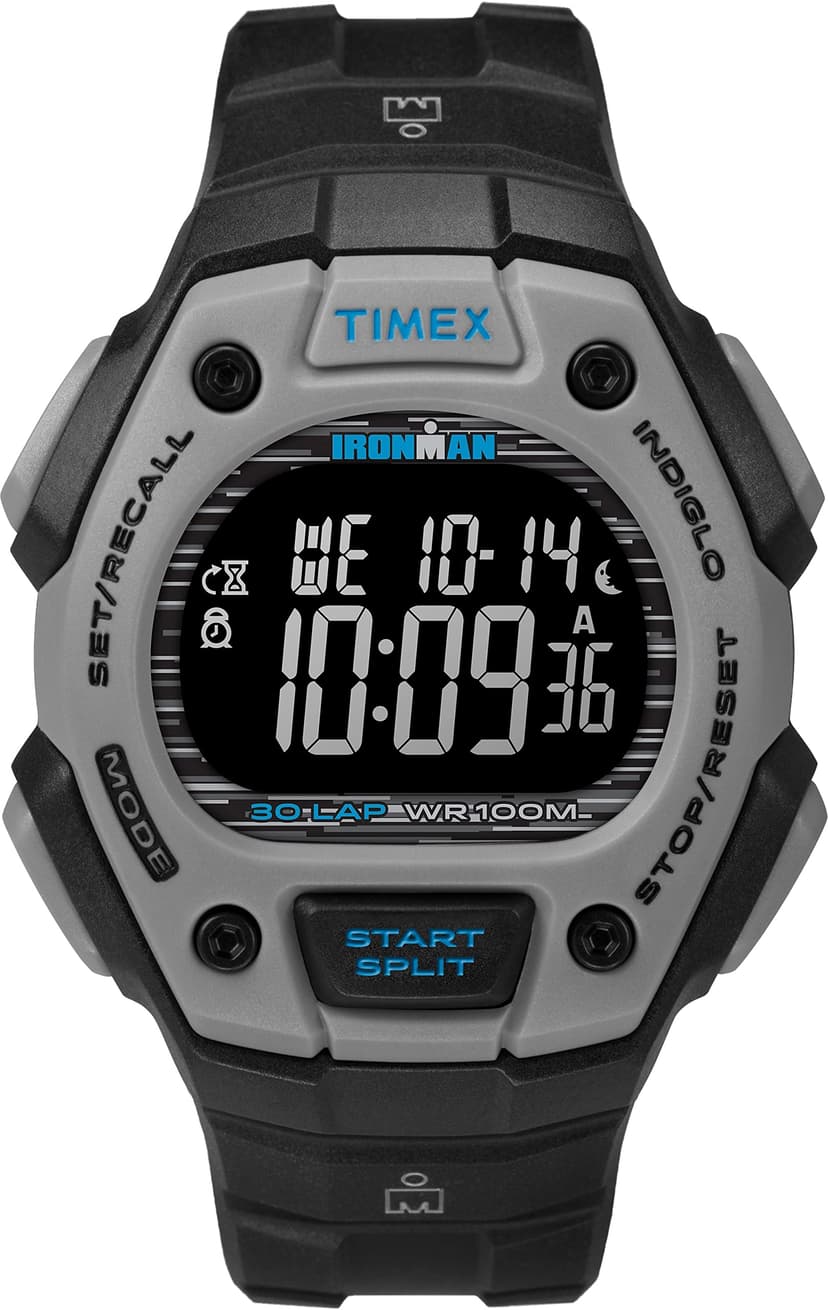 Timex Men's Ironman Triathlon Classic 30 38mm Watch – Black & Gray Case Negative Display with Black Resin Strap