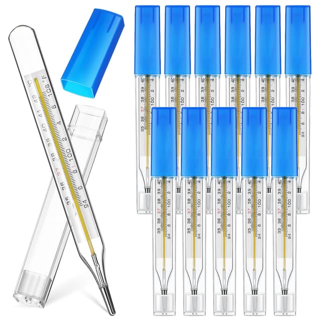 MAGICLULU 12Pcs Glass Oral Temperature for Adults Fever, Dual Scale ℃ & ℉ Traditional Underarm Body Temperature with Case, Precise Measurement for Kids Babies Elderly Home Family Clinics