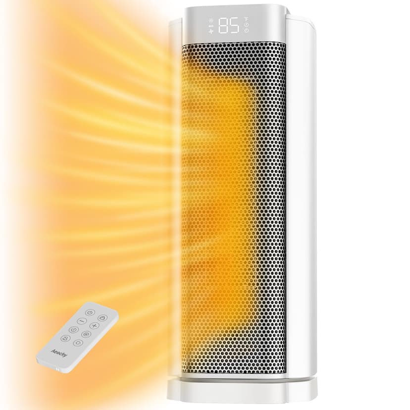 3rd-Gen AEOCKY Space Heater with AI Thermostat, 1500W PTC Electric Heaters for Indoor Use With Remote, 70° Oscillation, Utmost Silence, Safe Portable for Office, Bedroom, Room, Home (White)