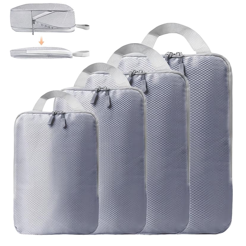 4 Set Compression Packing Cubes for Suitcase - Space-Saving Luggage Organizer Bags, Lightweight Travel Essentials for Efficient Packing (Grey)