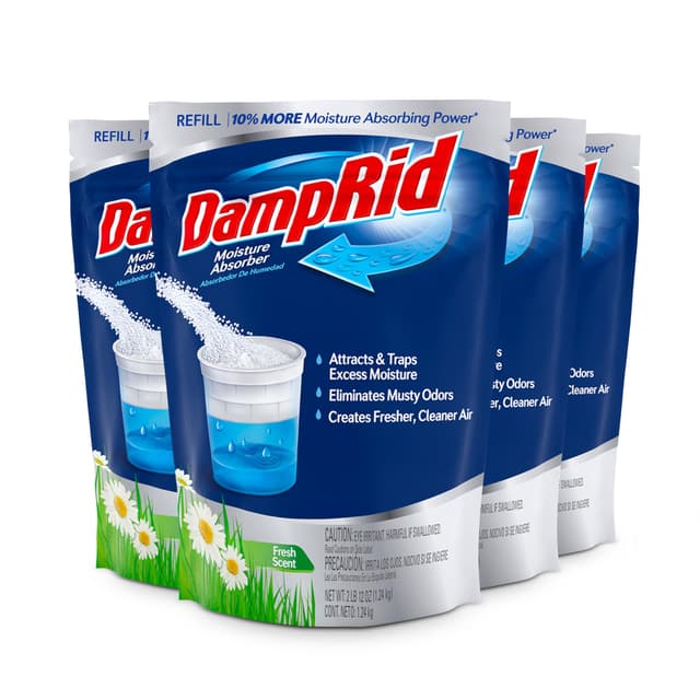 DampRid Refill Bag, 44 oz, 4-Pack - Fresh Scent Moisture Absorbers for Rooms with Excess Humidity, Long-Lasting, Eliminates Musty Odors and Creates Fresher Air
