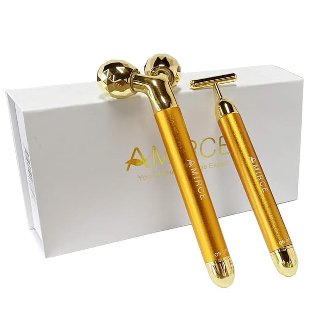 Amirce Face Massager Roller Golden 3D Roller Electric Facial Roller and T Shape Facial Roller Massager Kit Face Rollers