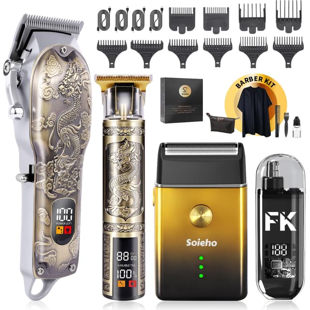 soieho Hair Clipper for Men Set Cordless Electric Hair Clipper T-Shaped Beard Trimmer Nose Hair Trimmer Electric Shaver Professional Haircutting and Beauty Kit