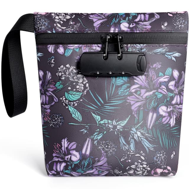 SafeDelux Lock Travel Pouch with Combination Lock & Activated Carbon—Waterproof Zipper, Carbon Lined for Home Storage & Gifts (Purple Small)