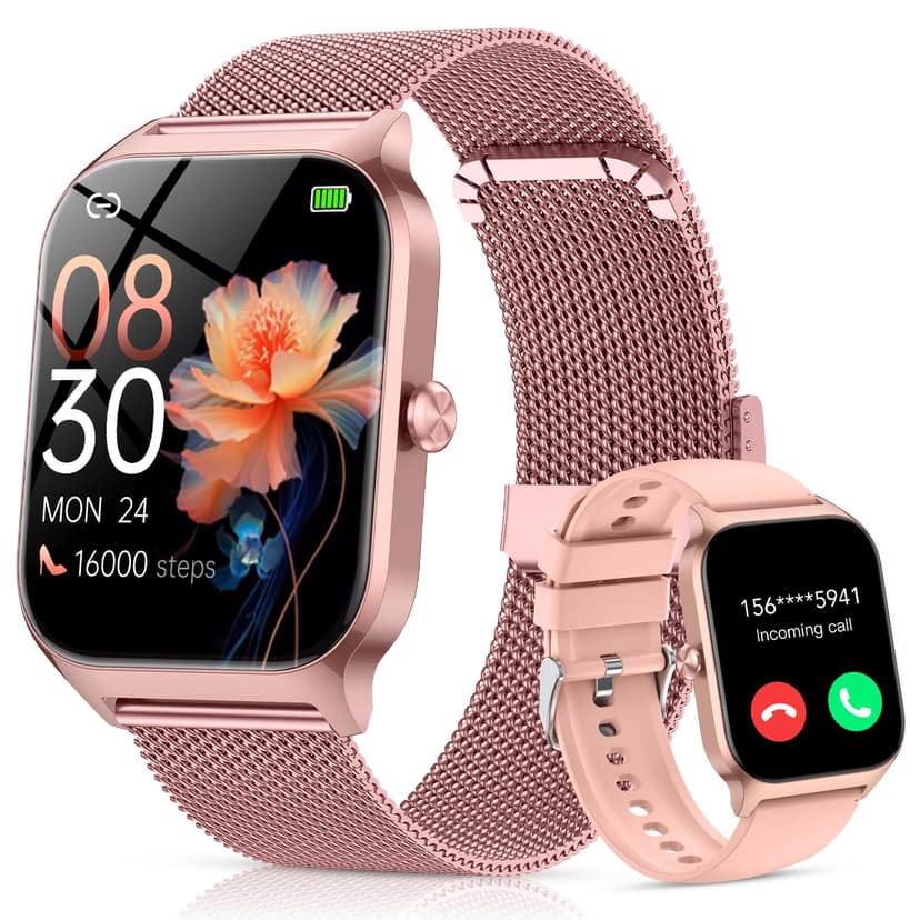 CASCHO Smart Watch for Women (2 Bands), Bluetooth Call Smartwatch with AI Voice,1.85" HD Fitness Watch,Heart Rate/SpO2/Steps/Sleep Monitor,120+ Sports Modes,Smart Watches for Android iOS-Rose Gold