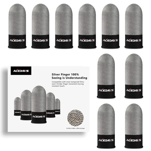 ACEDAYS Gaming Finger Sleeves,100% Visible Silver Fibers,Just Right Pressure/Breathable/Sweatproof,Gaming Gloves for PUBG Mobile/Knives Out/Call of Duty Mobile（10pcs） M