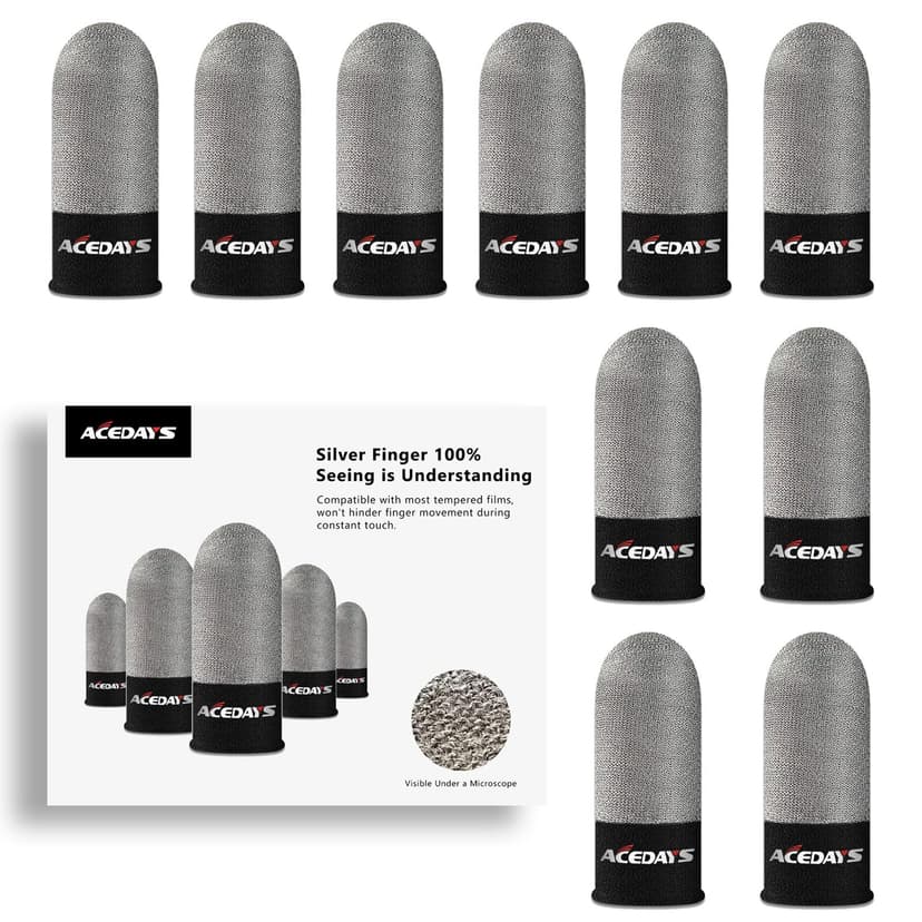 ACEDAYS Gaming Finger Sleeves,100% Visible Silver Fibers,Just Right Pressure/Breathable/Sweatproof,Gaming Gloves for PUBG Mobile/Knives Out/Call of Duty Mobile(10pcs) M