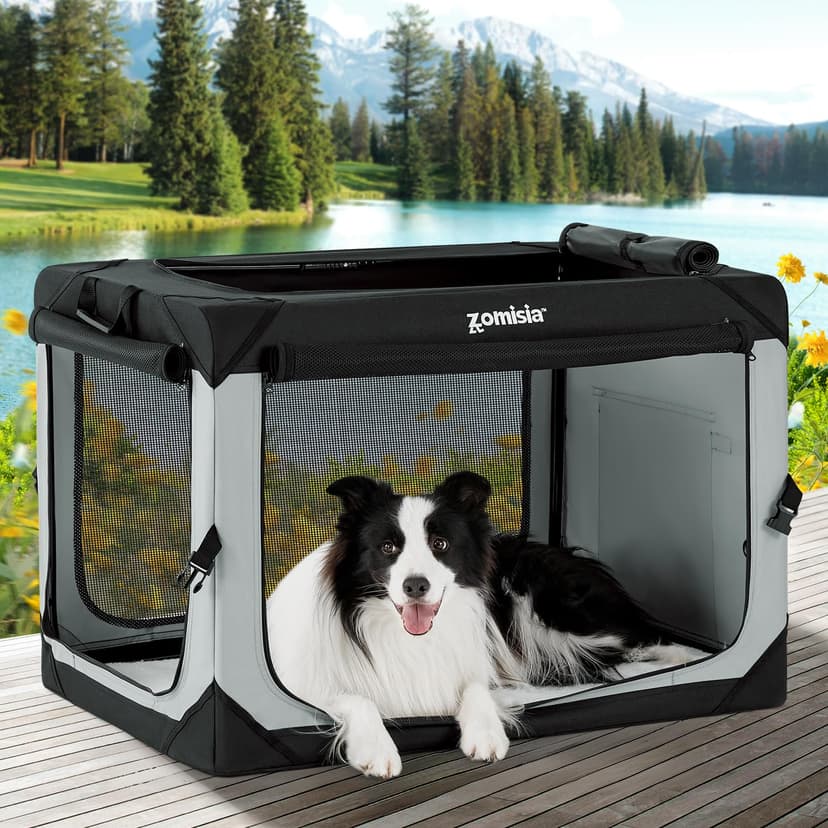 ZOMISIA 36 Inch Collapsible Dog Crate for Large Dogs - Portable Dog Travel Crate Soft Sided with Breathable Mesh Windows, Foldable Dog Kennel for Indoor and Outdoor, Grey