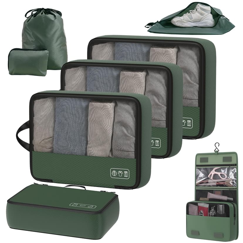 8-Piece Compression Packing Cubes for Travel, Trendy Luggage Organizer Set for Young Travelers, Space Saving for Carry-On, Suitcase, Vacation & Weekend Trips - Avocado Green