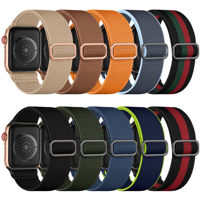 Maledan 10 Pack Stretchy Bands Compatible with Apple Watch Band 44mm 45mm 38mm 40mm 41mm 42mm 46mm 49mm Women Men,Soft Nylon Braided Strap Wristband for iWatch Series Ultra 11 10 9 8 7 6 5 4 3 2 1 SE