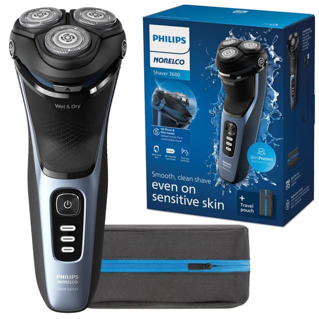 Philips Norelco Shaver 3600 Series, Wet and Dry Electric Shaver, P-Cap, Travel Pouch, Storm Blue, Model S3243/91