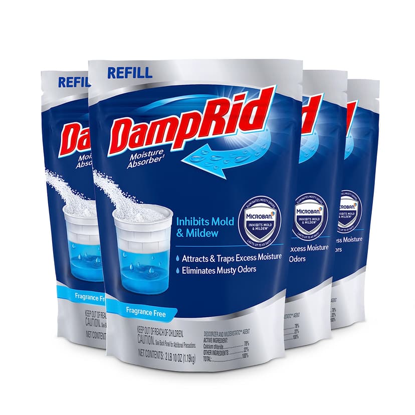 DampRid Refill Bag, 42 oz., 4-Pack - Fragrance Free Moisture Absorbers for Rooms with Excess Humidity, Long-Lasting, Inhibits Mold & Mildew