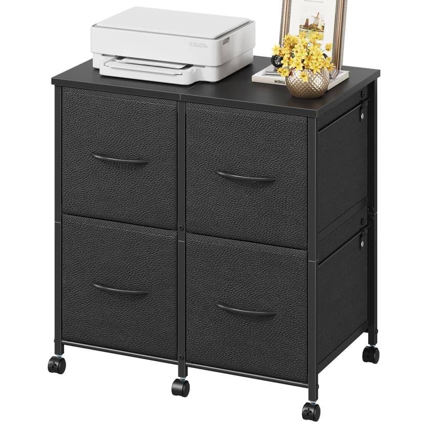 HIGDBFE 4 Drawer Lateral File Cabinet, Mobile Filing Cabinet for Large Printer, Home Office Functional Small Office Storage Cabinet & Printer Stand, Fits Letter/A4, Black