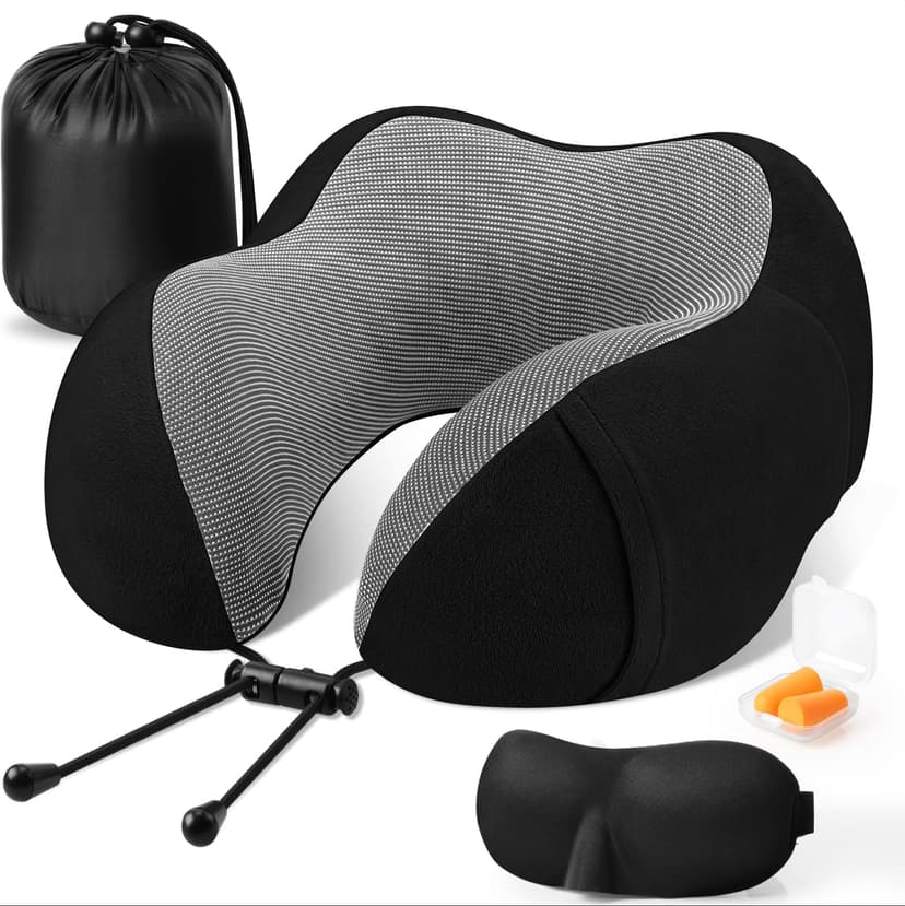 CloudBliss Travel Pillow Premium Memory Foam, Comfortable & Supportive Neck Pillow, Sleeping Neck Pillows for Travel, Airplane Pillow for Sleeping Airplane, Car, Office and Home(Black)