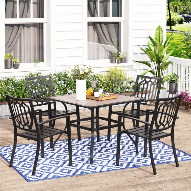 MFSTUDIO Outdoor Dining Set for 4, Patio Table and Chairs Set with Metal Frame, 5 Piece Patio Dining Set for Deck/Backyard/Poolside/Garden
