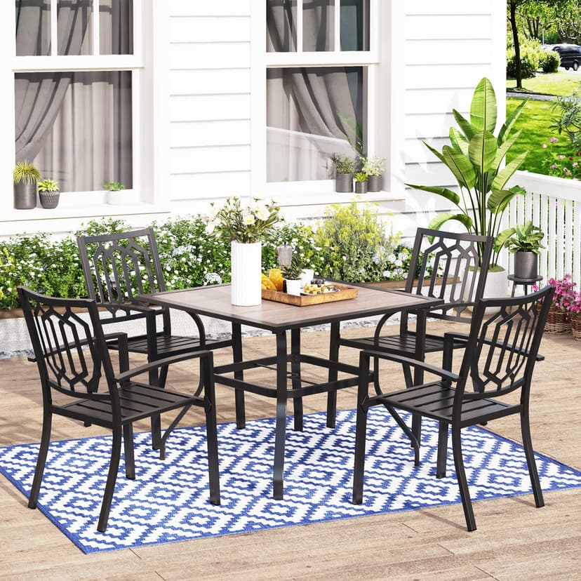 MFSTUDIO Outdoor Dining Set for 4, Patio Table and Chairs Set with Metal Frame, 5 Piece Patio Dining Set for Deck/Backyard/Poolside/Garden