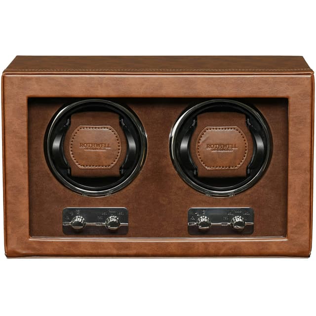ROTHWELL Double Watch Winder for Automatic Watches with Quiet Motor with Multiple Speeds and Rotation Settings (Tan/Brown)