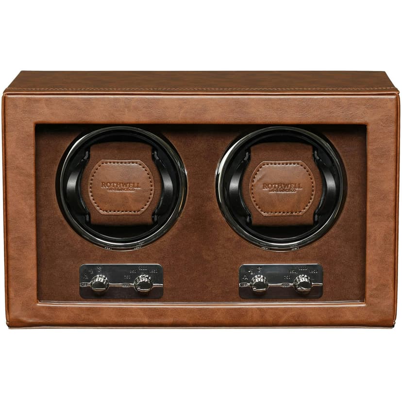 ROTHWELL Double Watch Winder for Automatic Watches with Quiet Motor with Multiple Speeds and Rotation Settings (Tan/Brown)
