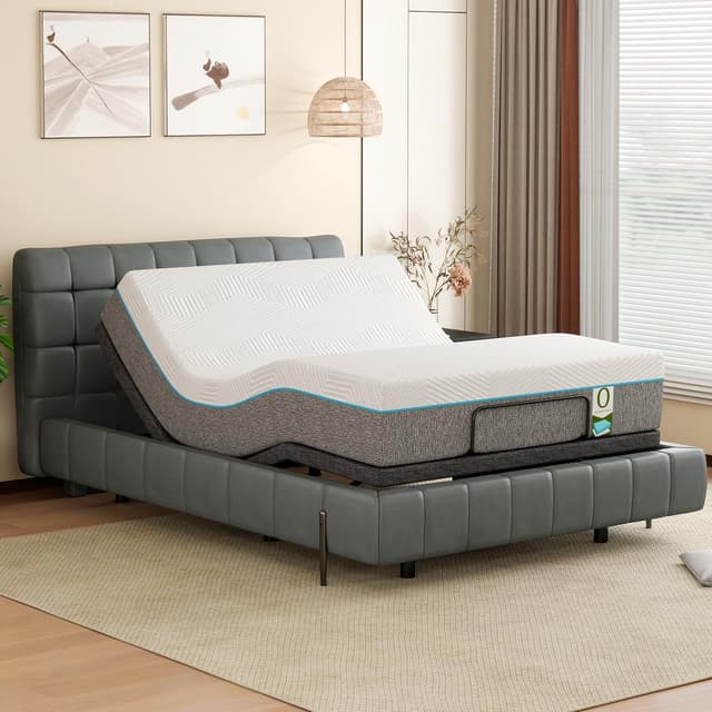 MUUEGM Queen Adjustable Bed Frame with Mattress,12 Inch White Gel Memory Foam Medium-Firm Mattress in Box,Pillow-Tilt, Head and Foot Lift, Updated AElectric Beds with APP Control,USB, Massage
