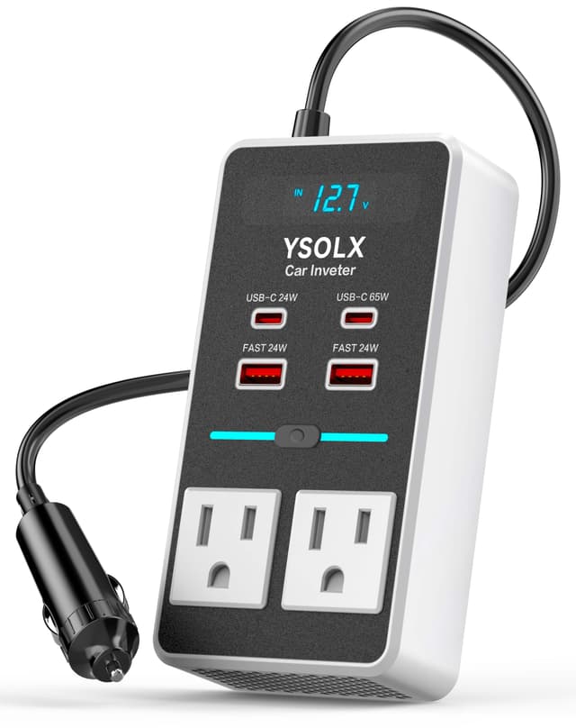 YSOLX 300W 12V to 110V Car Power Inverter, with Dual USB-A 24W and USB-C 65W, Dual AC Car Plug Adapter Outlet and Equipped with a Display Screen.Suitable for car Trips, Camping,Charging laptops