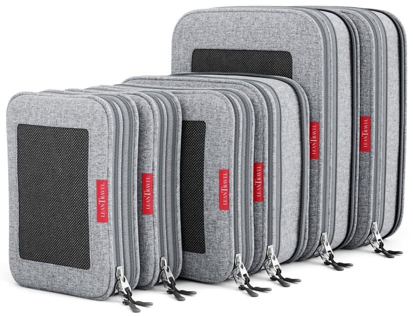 LeanTravel Premium Compression Packing Cubes for Travel - Suitcase Organizer Bags with Double Zipper & Breathable Mesh Panel - Space Saving Carry On Luggage Essentials (6-Pack, Grey)