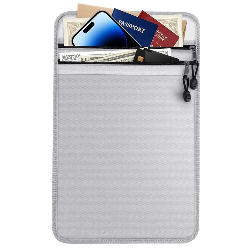 Upgraded 2 Pockets Fireproof Document Bag(2000℉) - Mondoshop 15”x 11”Heat Insulated Fireproof Money Bag with Zipper for Cash, Important Document Organizer for Documents, Valuables, Passports