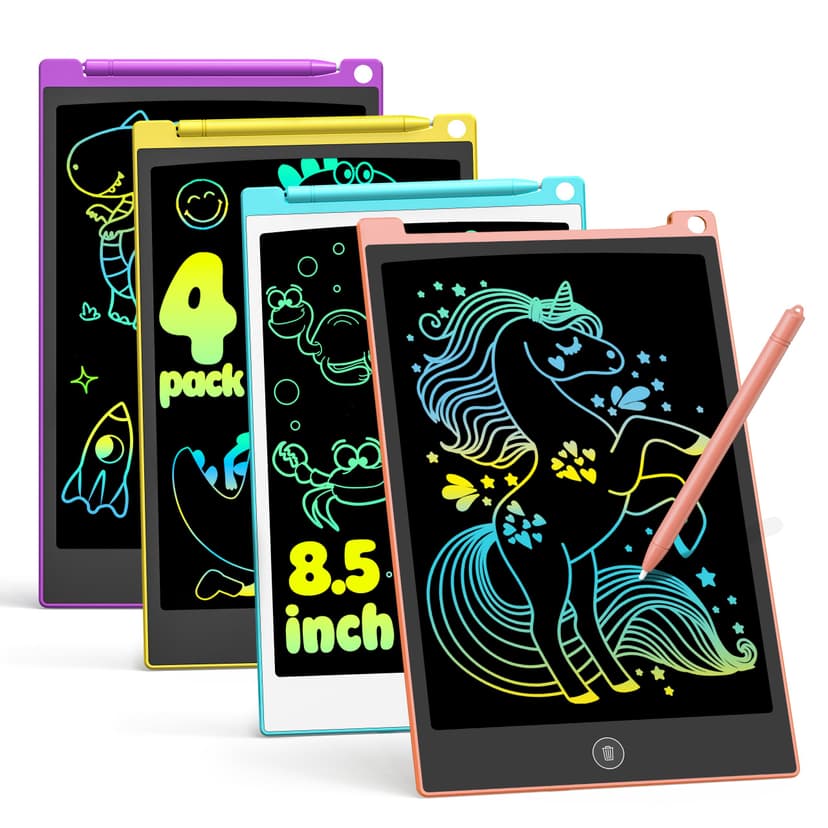 TECJOE 4 Pack LCD Writing Tablet, 8.5 Inch Colorful Drawing Board, Kids Travel Games Activity Learning Toys, Birthday Gifts for 3-8 Year Old Boys Girls Toddlers Preschooler
