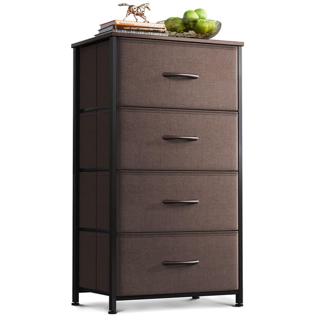 AODK Dresser for Bedroom with 4 Storage Drawers, Small Dressers Chest of Drawers Fabric Dressers with Sturdy Steel Frame, Dresser for Closet with Wood Top, Brown