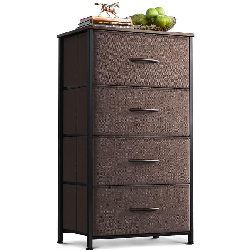 AODK Dresser for Bedroom with 4 Storage Drawers, Small Dressers Chest of Drawers Fabric Dressers with Sturdy Steel Frame, Dresser for Closet with Wood Top, Brown
