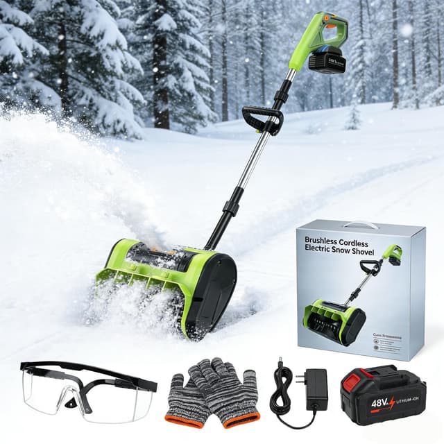 Electric Snow Shovel Cordless, Brushless Cordless Snow Shovel, 13.5" Battery Powered Electric Snows Shovel with Battery and Charger, for Driveway, Steps, Patio, Sidewalk Snows Removal (1 Battery)