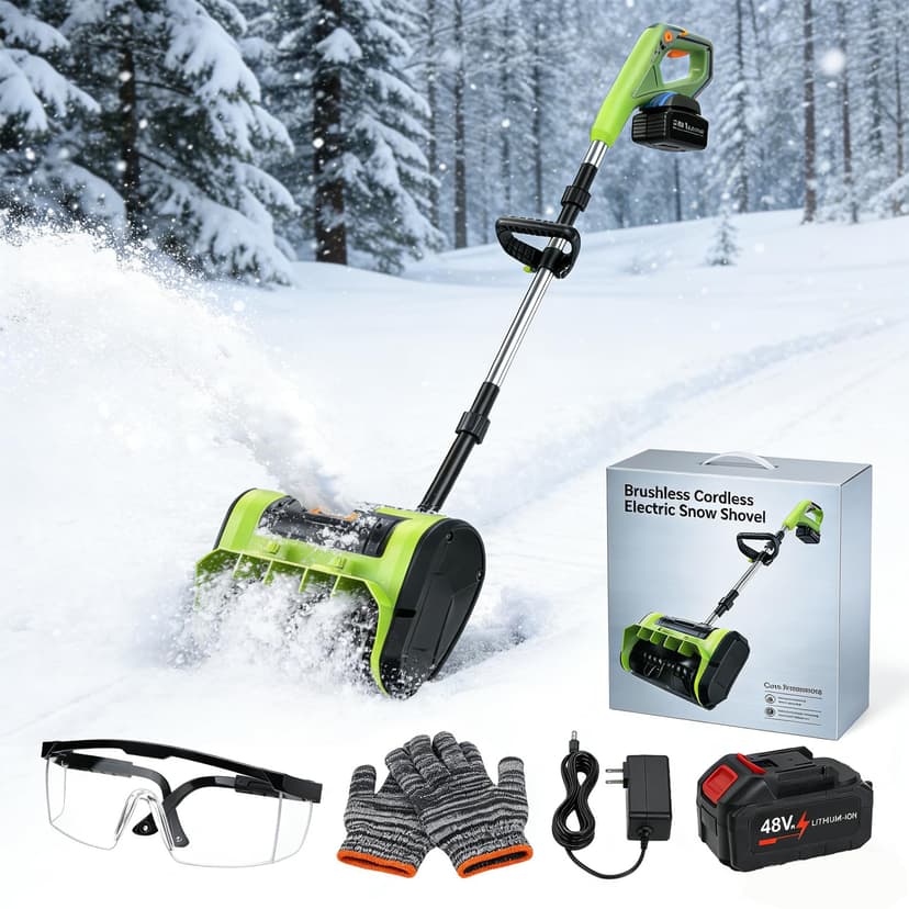 Electric Snow Shovel Cordless, Brushless Cordless Snow Shovel, 13.5" Battery Powered Electric Snows Shovel with Battery and Charger, for Driveway, Steps, Patio, Sidewalk Snows Removal (1 Battery)