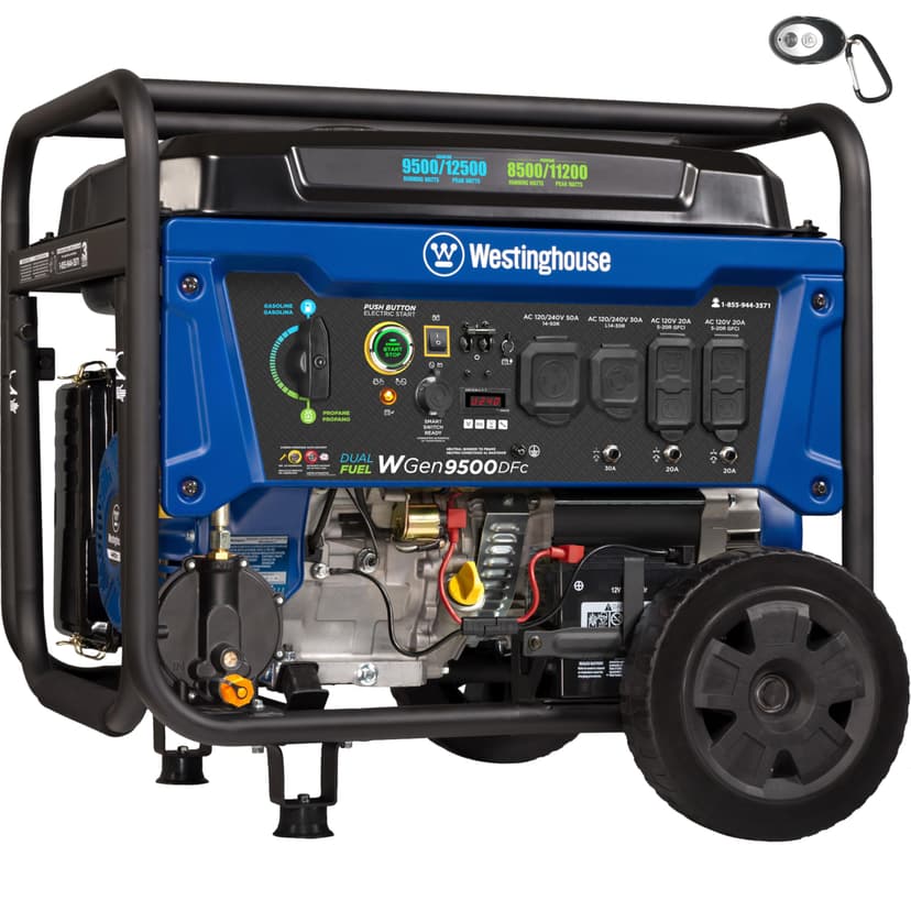 Westinghouse 12500 Peak Watt Dual Fuel Home Backup Portable Generator, Remote Electric Start, Transfer Switch Ready, Gas and Propane Powered, CO Sensor