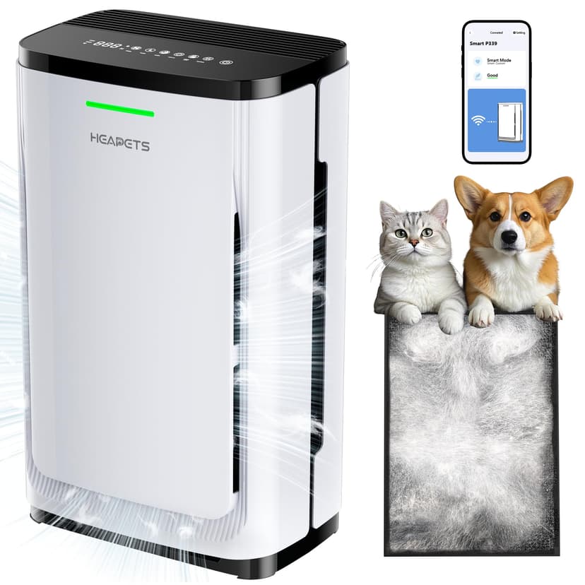 Pet Air Purifier Large Home 4200 sq ft, Suck up Floating Cat Dog Hair Dander, 7-Stage H13 HEPA Anion Activated Carbon Filter, Air Purifiers with APP for Odor Allergies Smoke Dust, Zero Ozone, P339