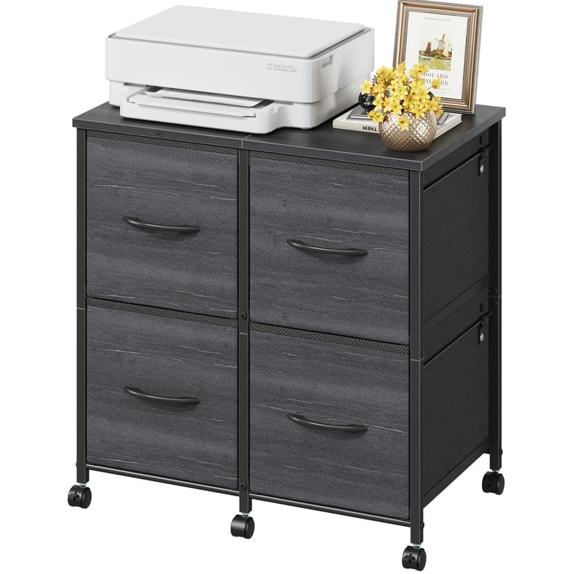 HIGDBFE 4 Drawer Lateral File Cabinet, Mobile Filing Cabinet for Large Printer, Home Office Functional Small Office Storage Cabinet & Printer Stand, Fits Letter/A4, Charcoal Black Grain Print