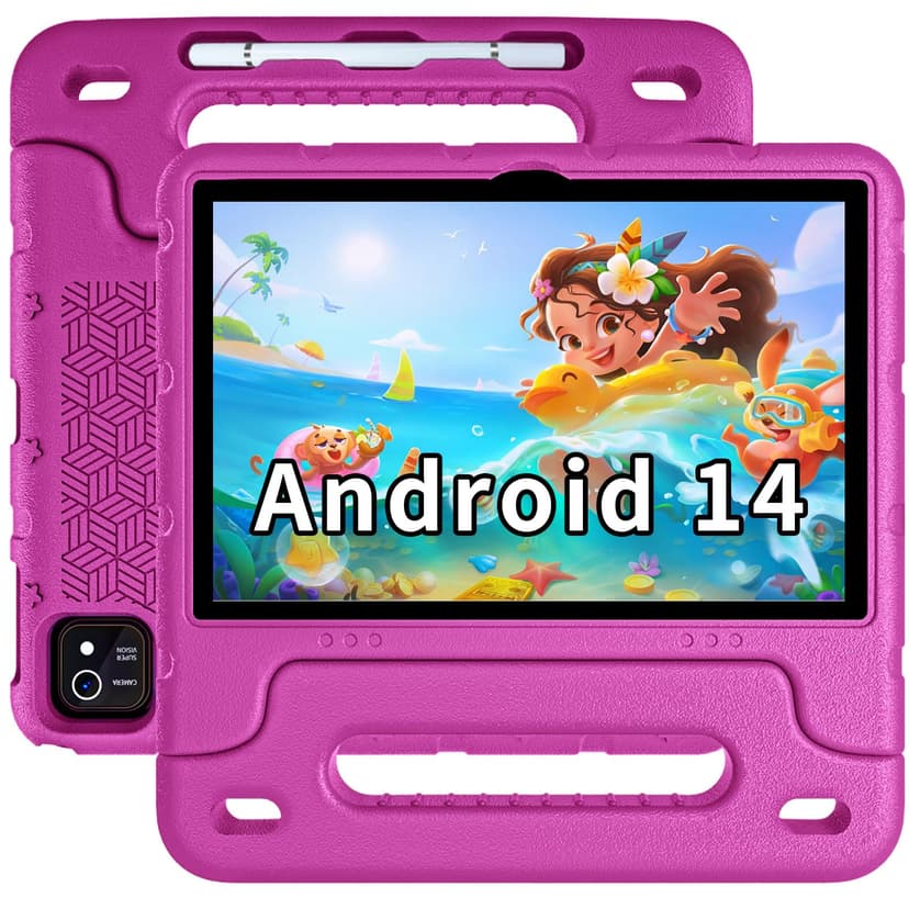 EDDBNi Kids Tablet Android 14 Tablet 10 inch Kids Tablets with Case Quad Core 64GB Dual Camera Parental Controls 2.4G WiFi Educational Tablets (Pink)