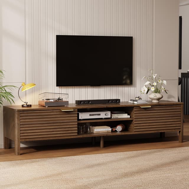 IKALIFE TV Stand for Living Room - up to 80 Inch TVs Mid Century Modern Entertainment Center with Storage and Adjustable Shelves, Media Console Table Walnut 71"