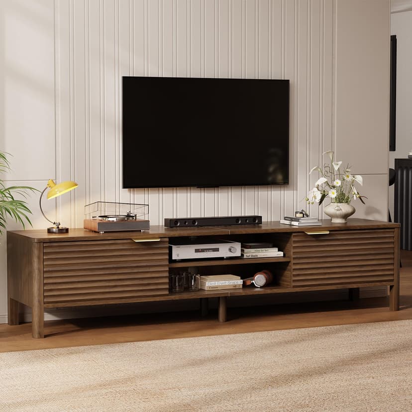 IKALIFE TV Stand for Living Room - up to 80 Inch TVs Mid Century Modern Entertainment Center with Storage and Adjustable Shelves, Media Console Table Walnut 71"